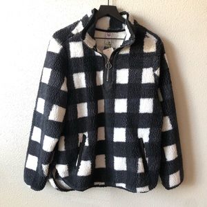 Nordstrom | Te Verde Faux Shearling Black & White Buffalo Check Pullover